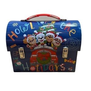 Paw Patrol Christmas Metal Tin Container Lunchbox Gift Box W/ Handle Blue